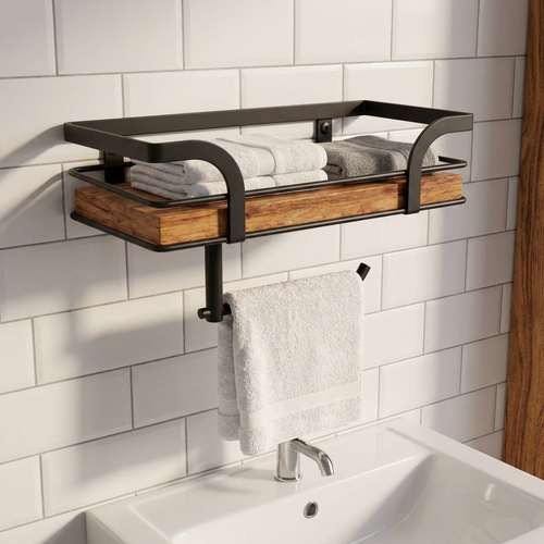 Estante de baño con toallero montado en la pared