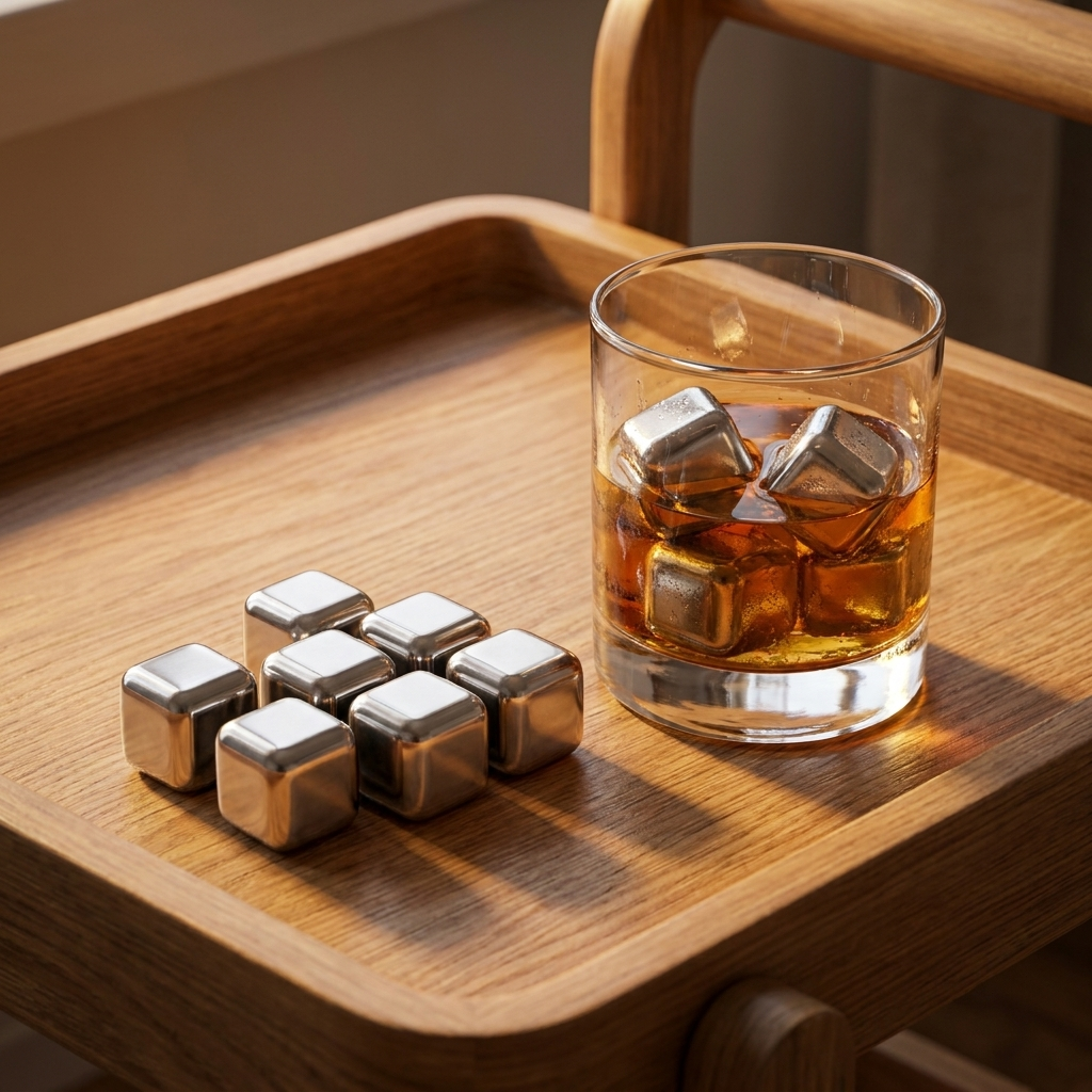 Juego de piedras para whisky en carrito de bar