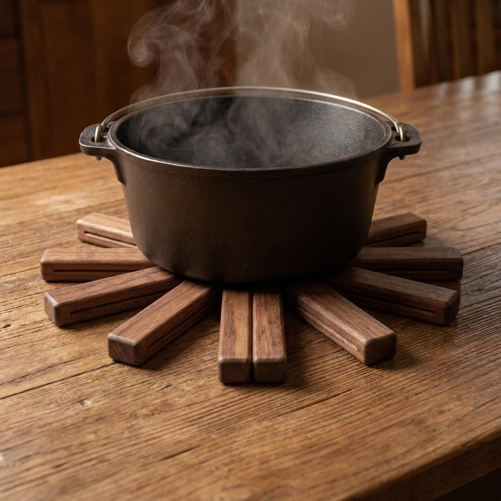 Salvamanteles de madera en mesa de comedor