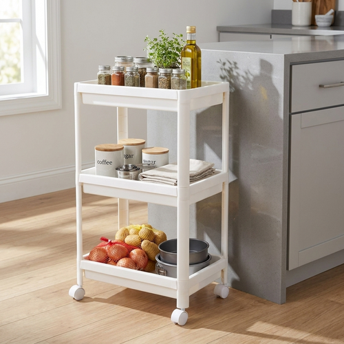 Estante de cocina con ruedas junto a la encimera