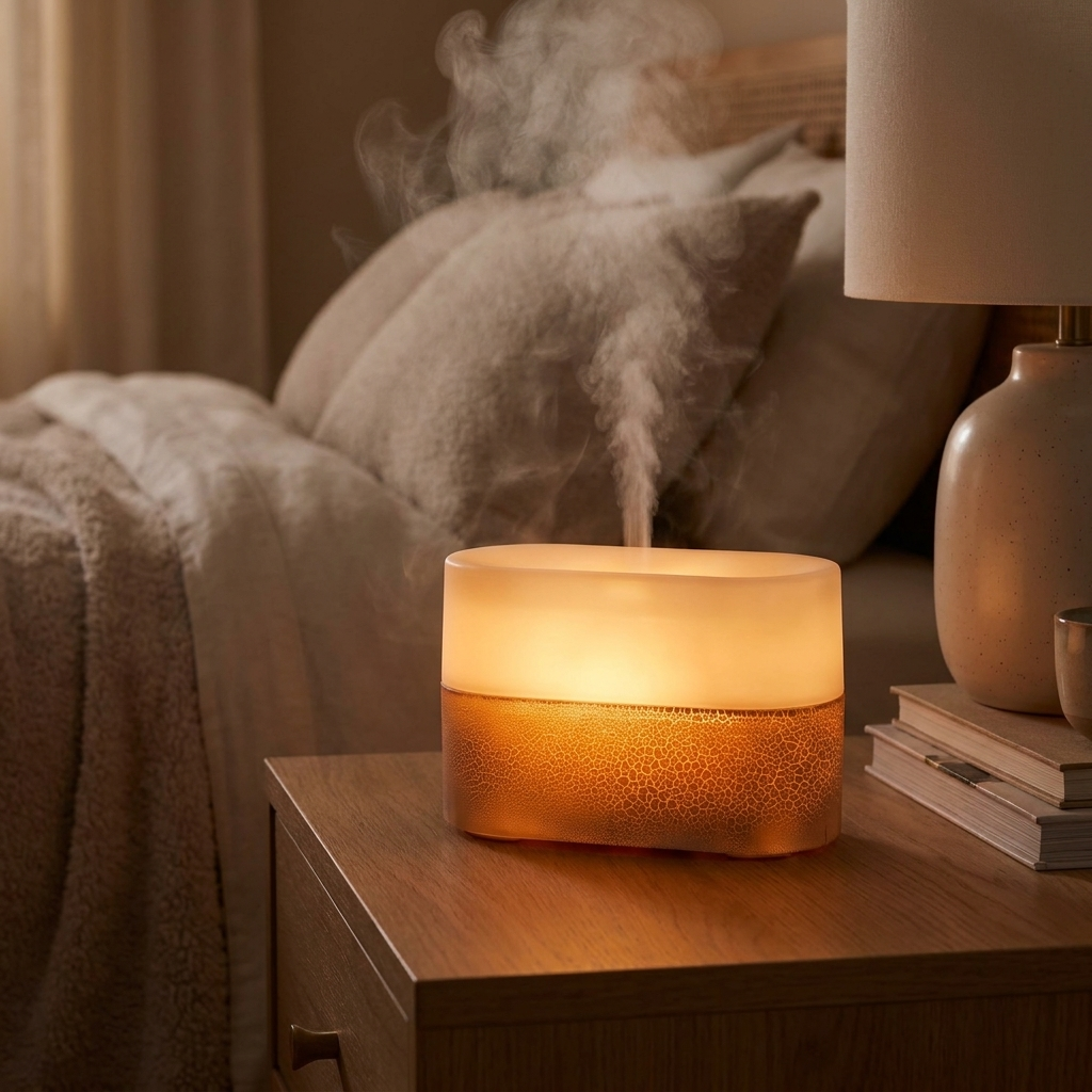 Humidificador lámpara en mesita de noche