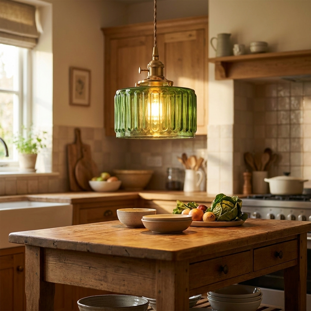 green glass pendant lamp - uso diario 1
