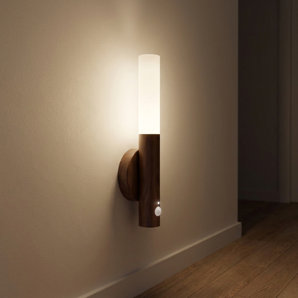 motion-sensor wood wall night light - uso diario 1