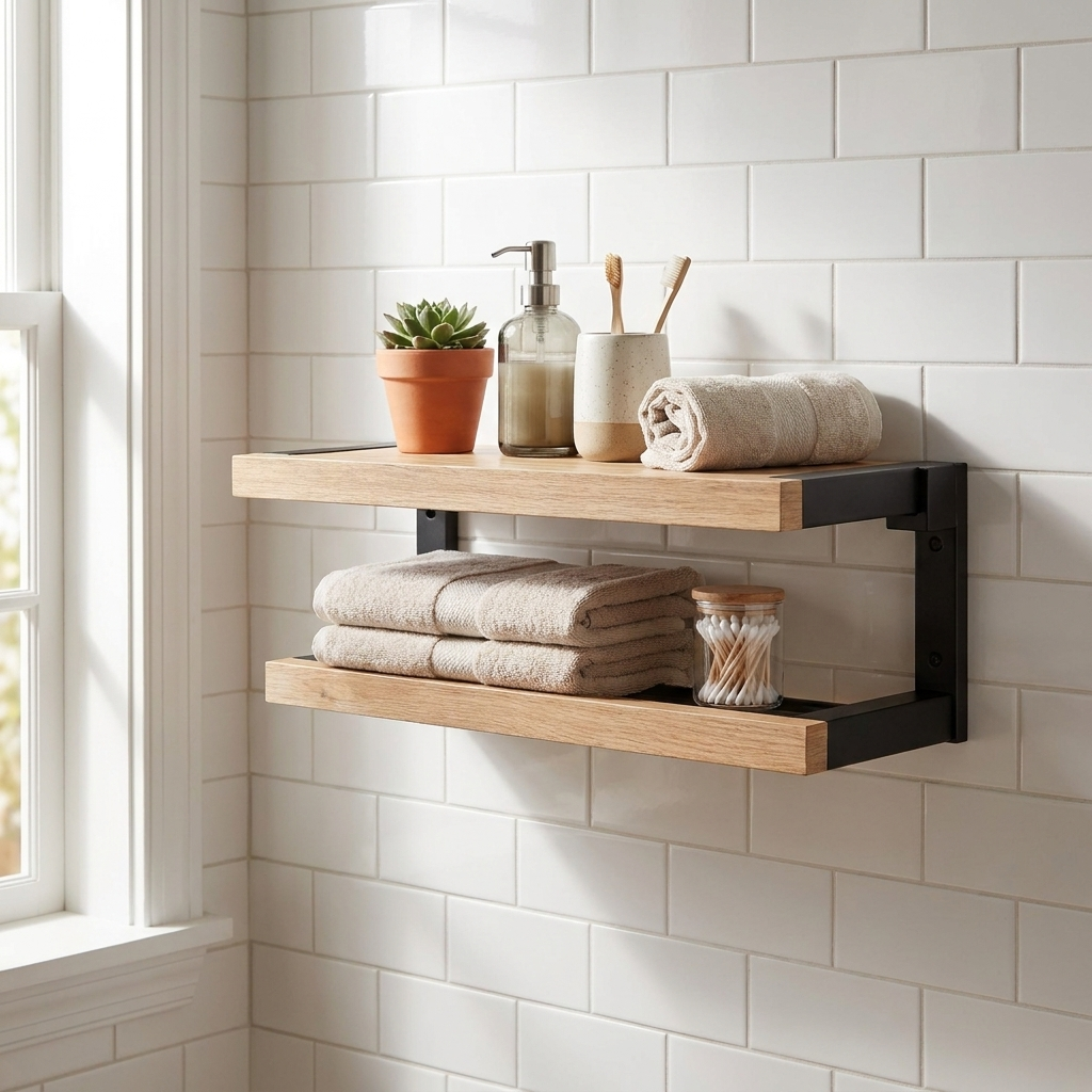 black wood bathroom accessory shelf - uso diario 1