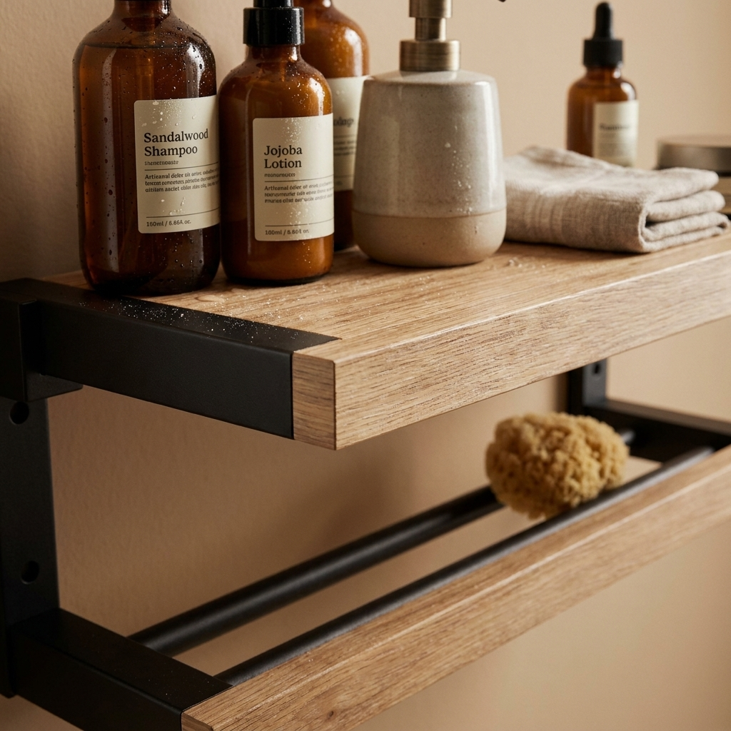 black wood bathroom accessory shelf - uso diario 3 (detalle)