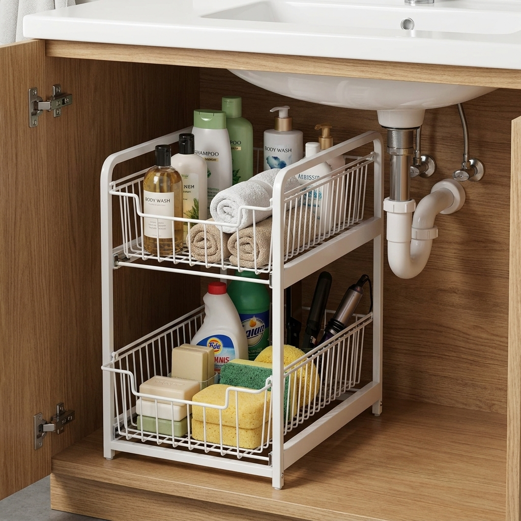 pull-out under-sink cabinet organizer - uso diario 2