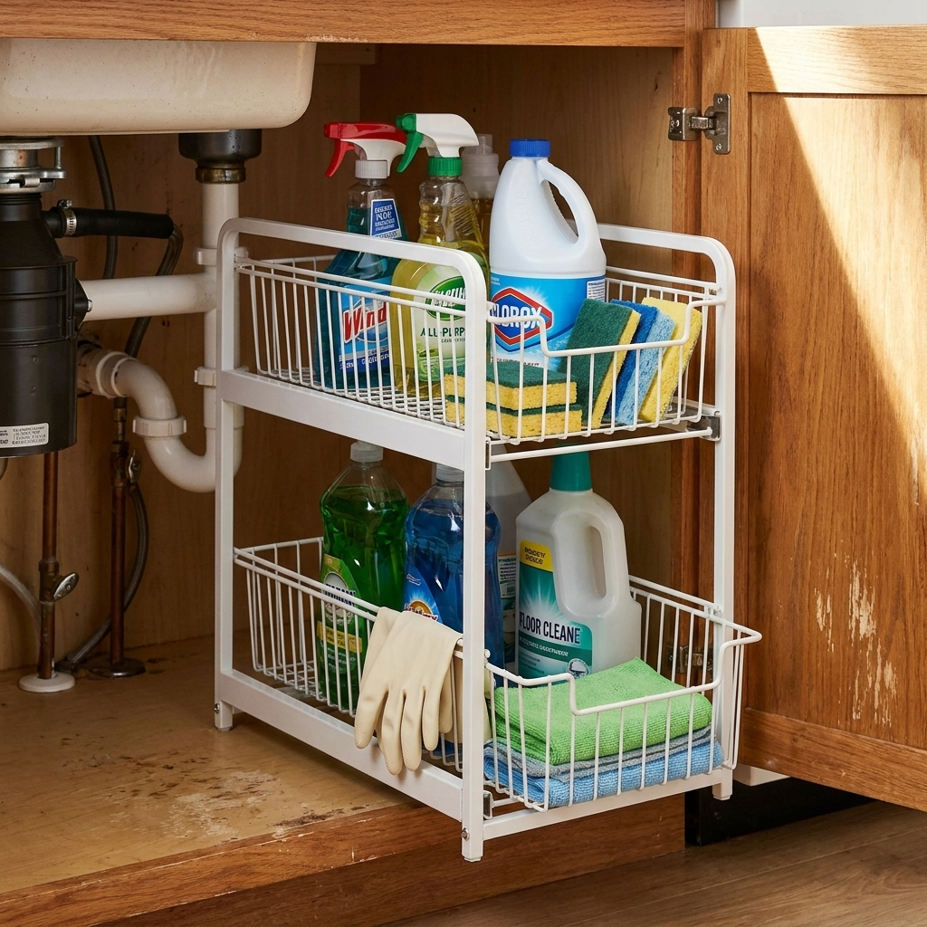 pull-out under-sink cabinet organizer - uso diario 1