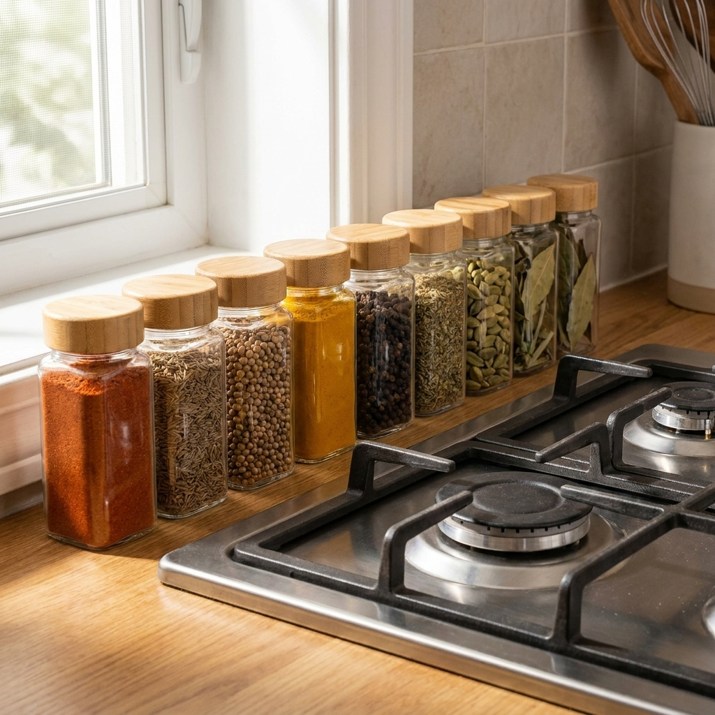 glass spice jars with bamboo lids - uso diario 1