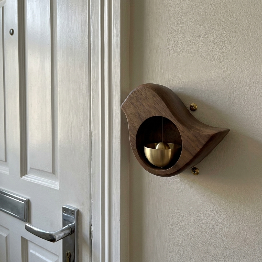 Timbre de madera montado junto a la puerta