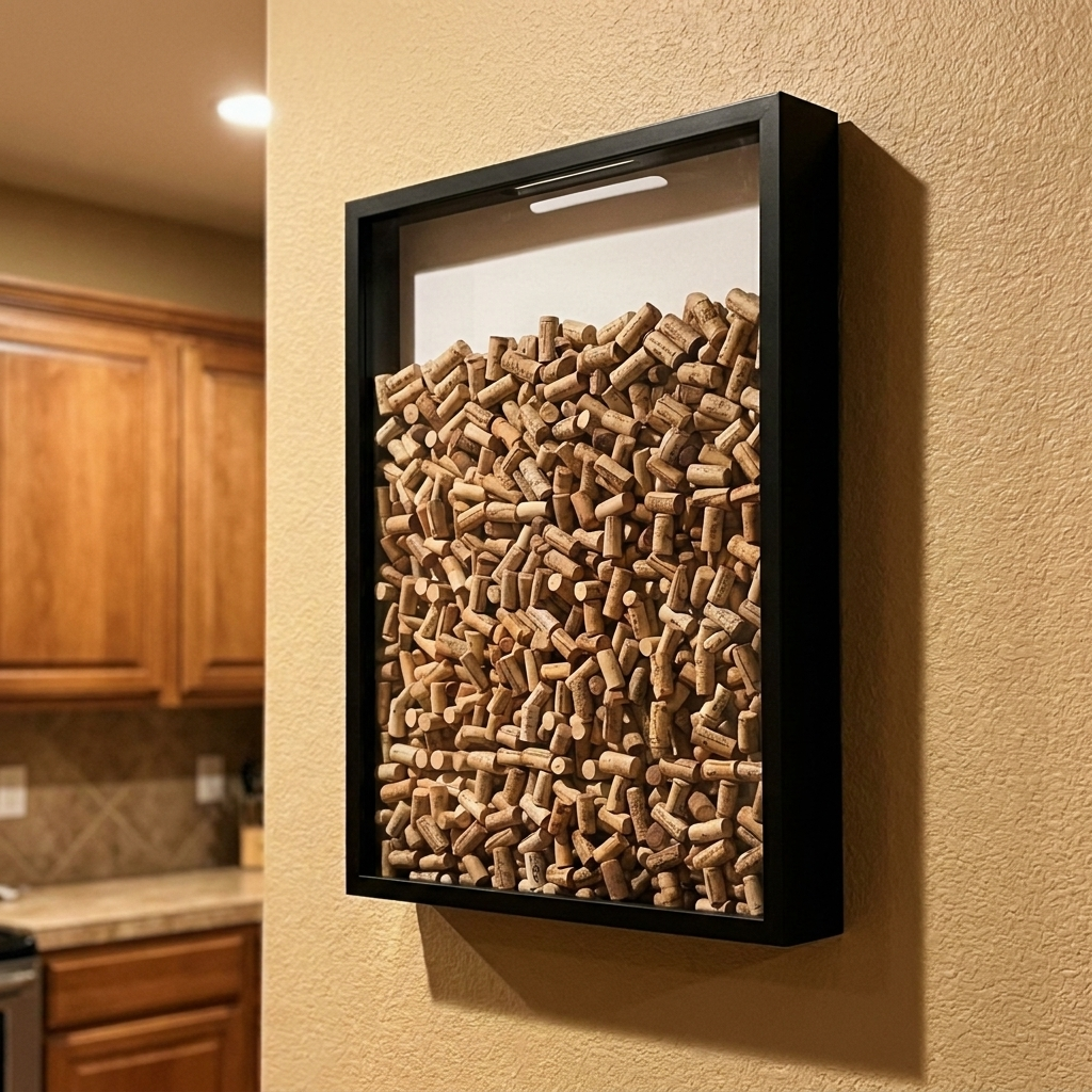 Porta corchos de vino en encimera de cocina