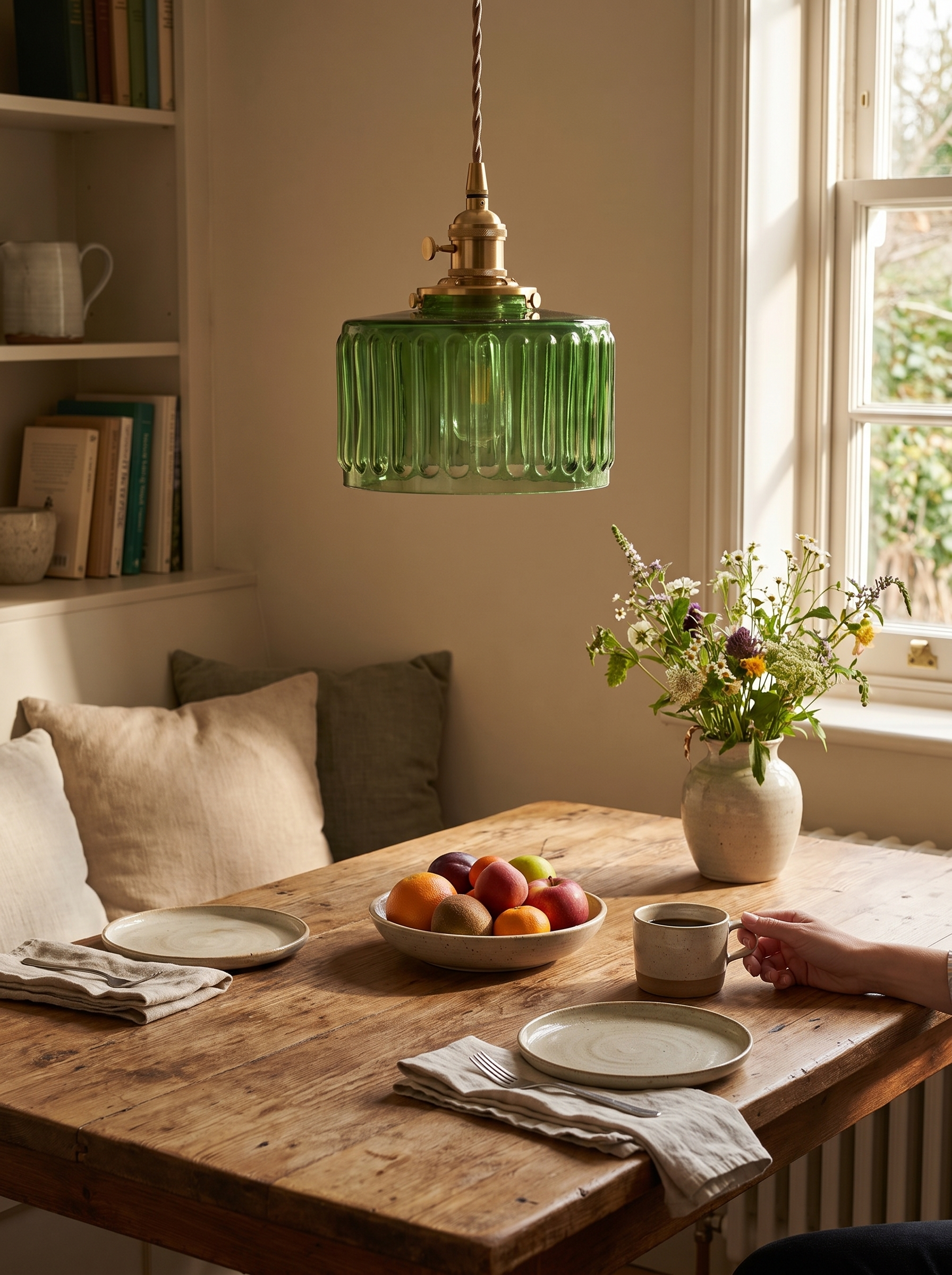 Lámpara Colgante de Vidrio Verde, Altura Ajustable - lifestyle 3