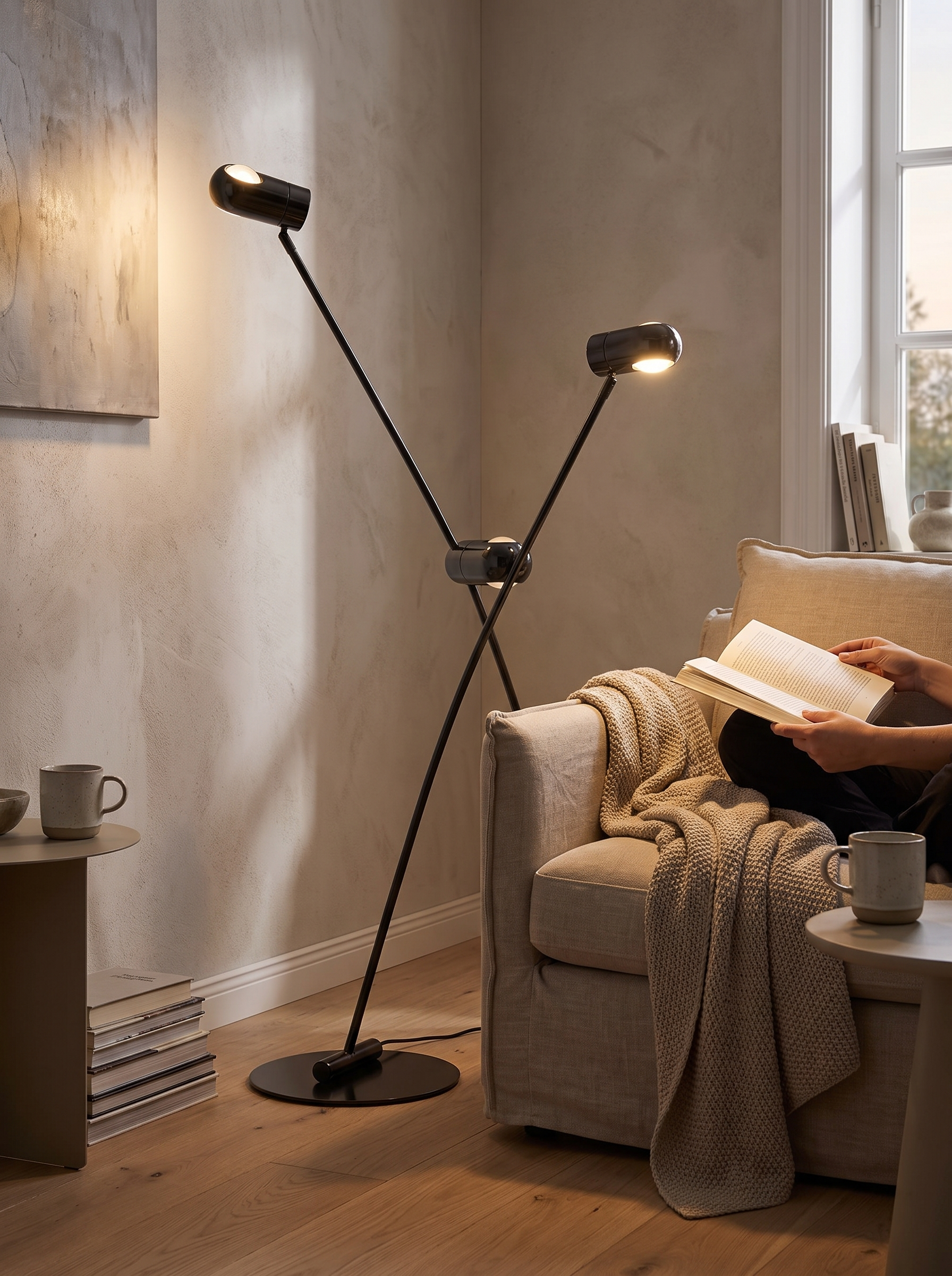 Lámpara de Pie Doble Cabezal, Arco Ajustable Moderno - lifestyle 2