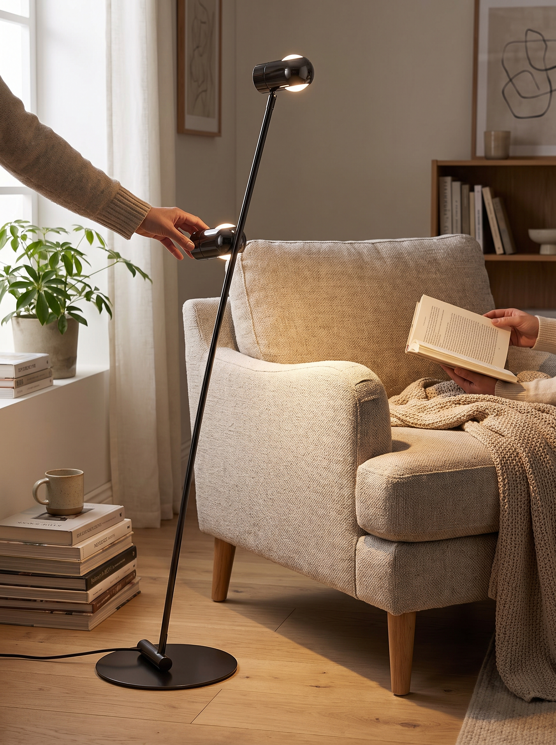 Lámpara de Pie Doble Cabezal, Arco Ajustable Moderno - lifestyle 1