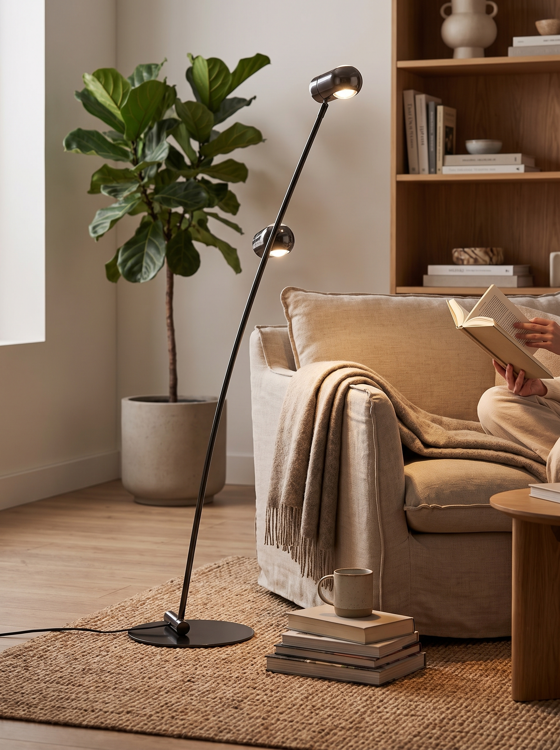Lámpara de Pie Doble Cabezal, Arco Ajustable Moderno - lifestyle 3